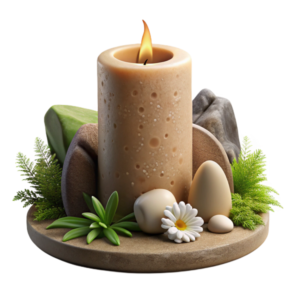 vibrant classic Spa Day Serenity Candle, Stones, and Greenery original png