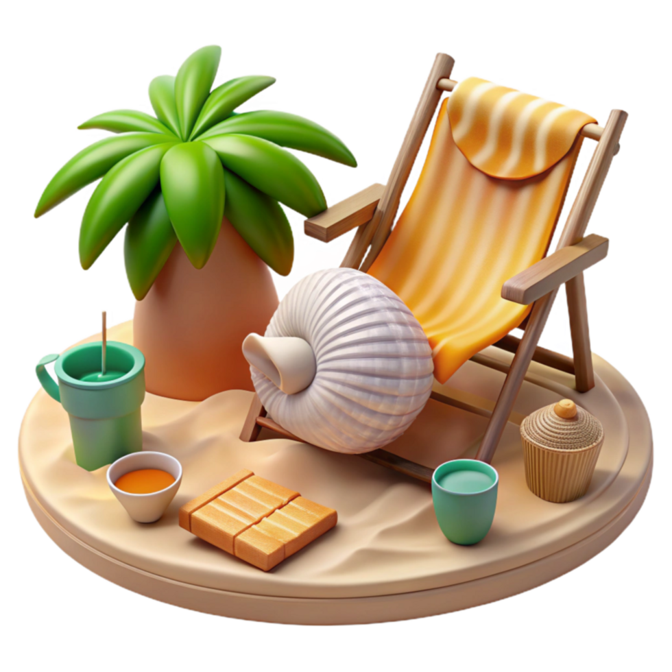 elegant contemporary Tropical Beach Relaxation 3D Render of Summer Vacation Scene genuine png