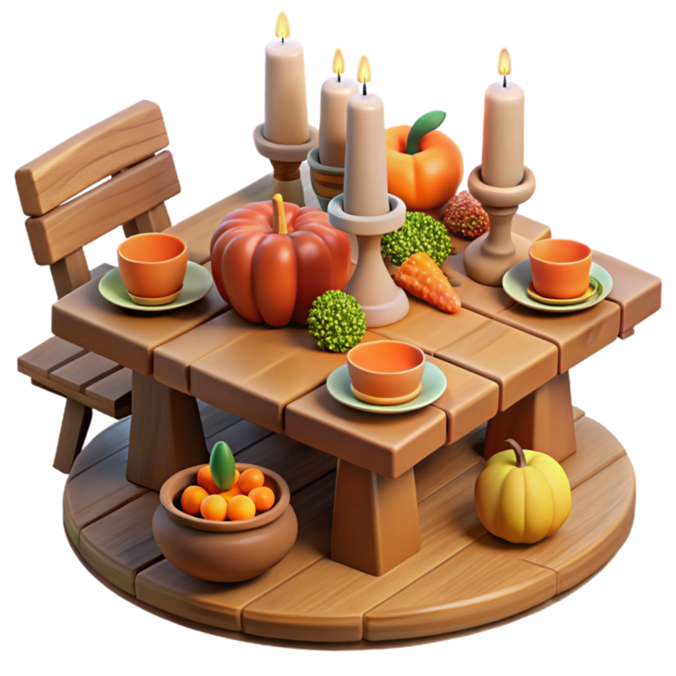 dramatic contemporary Autumn Harvest Table Setting Pumpkins, Candles, and Fall Decor detailed png