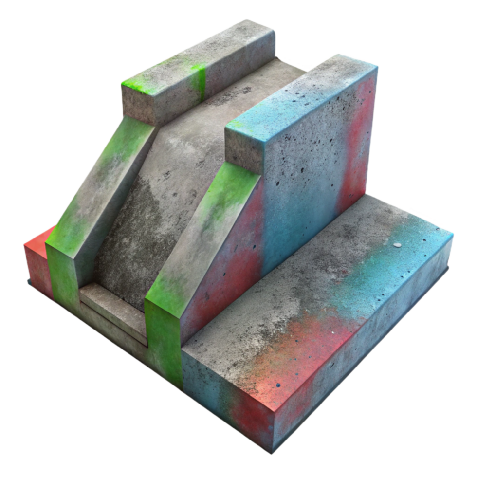 elegant traditional Graffiti-Covered Concrete Ramp 3D Model detailed png