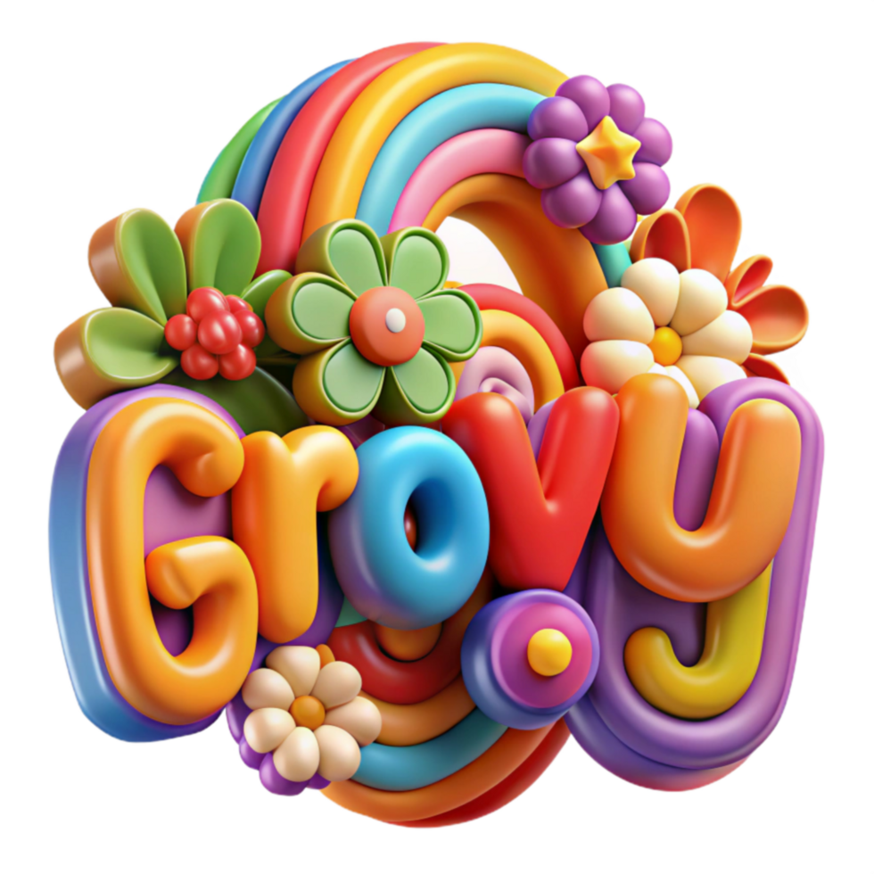 Groovy Rainbow Floral Design png