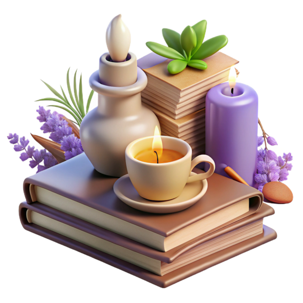 Cozy Reading Nook Candles, Books, and Tranquility png