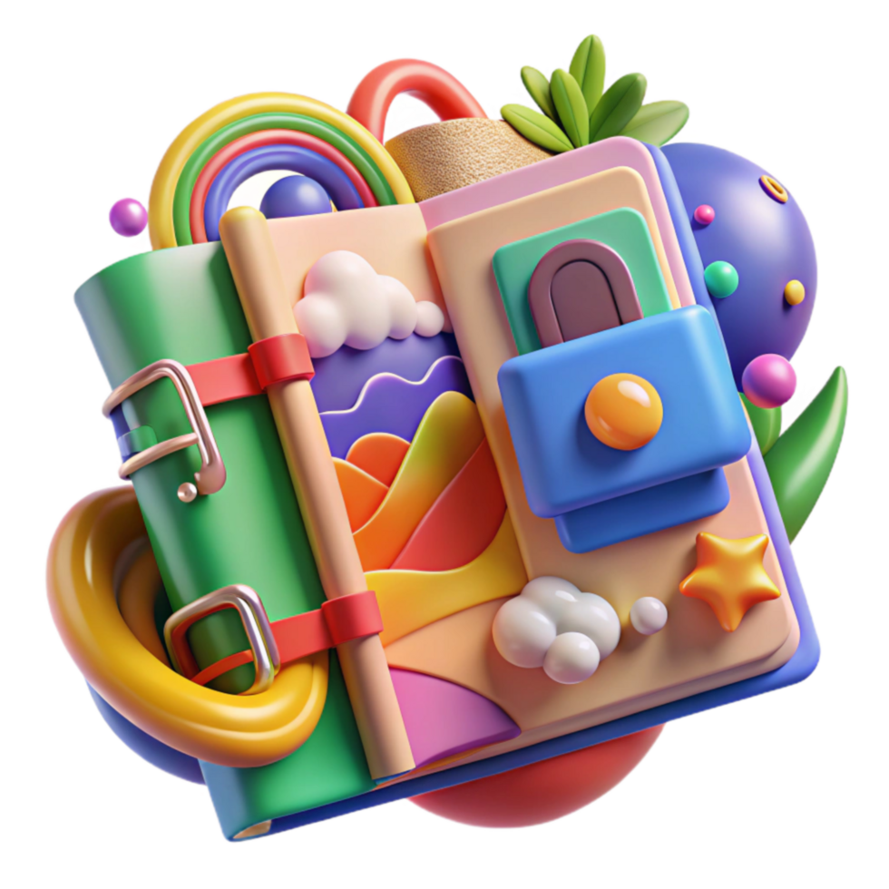 elegant abstract Whimsical Rainbow Journal 3D Render of Colorful Notebook 4K png