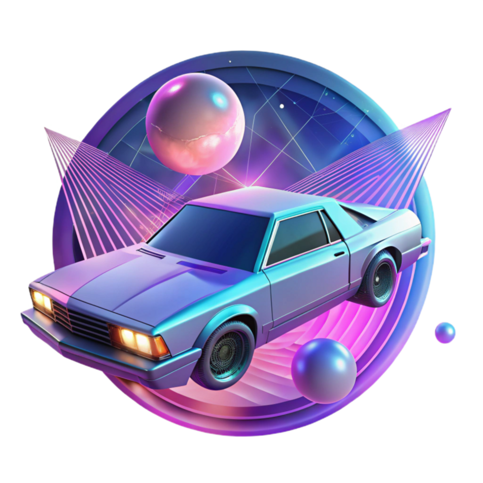vibrant traditional Retro Futuristic Car 80s Synthwave Ride genuine png