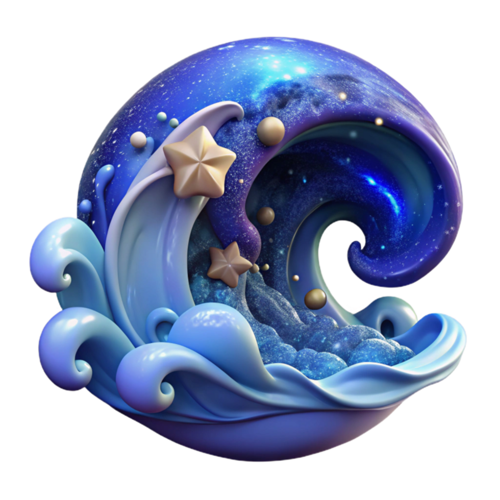 serene classic Celestial Wave 3D Render of Cosmic Ocean original png