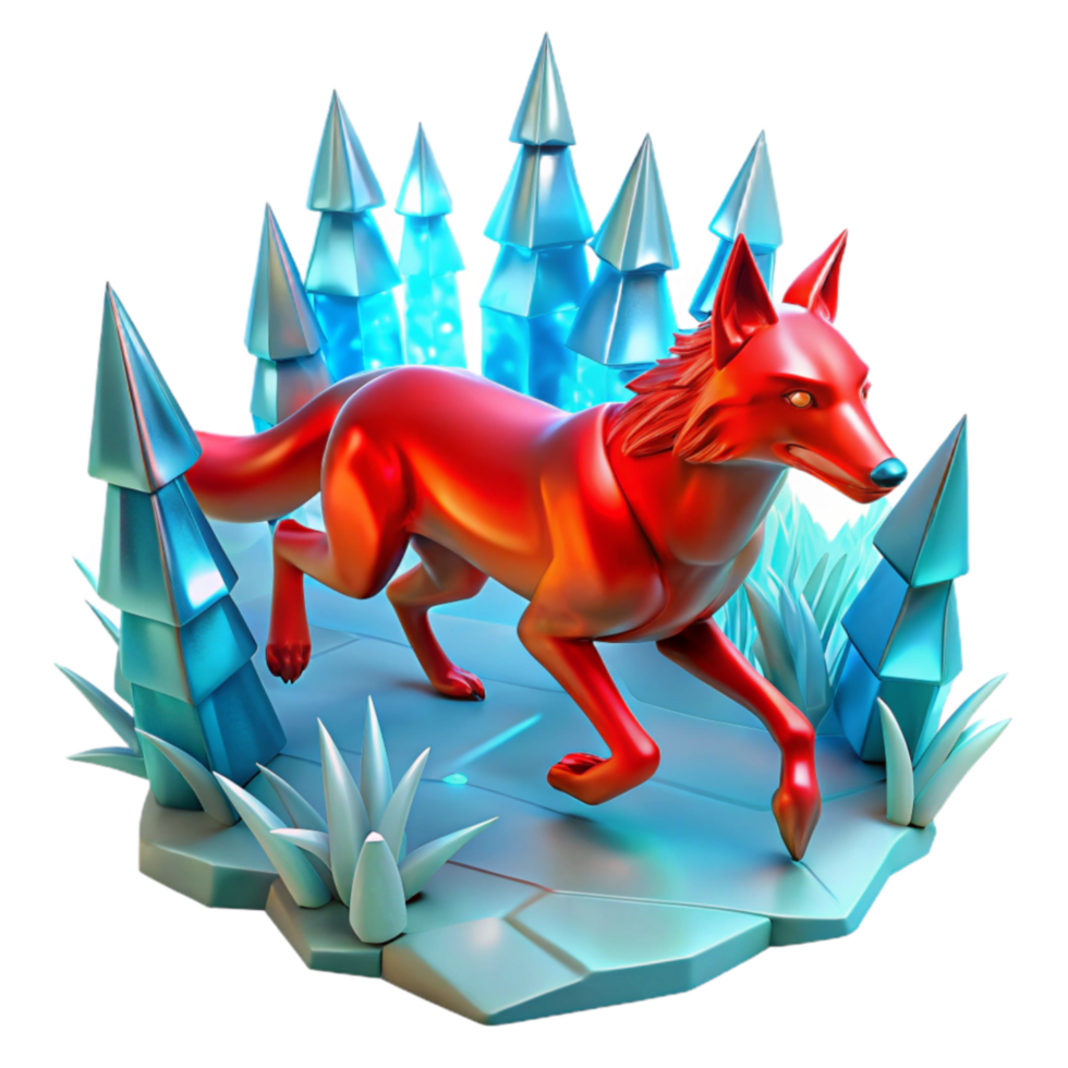 Red Fox in Crystal Forest 3D Render png