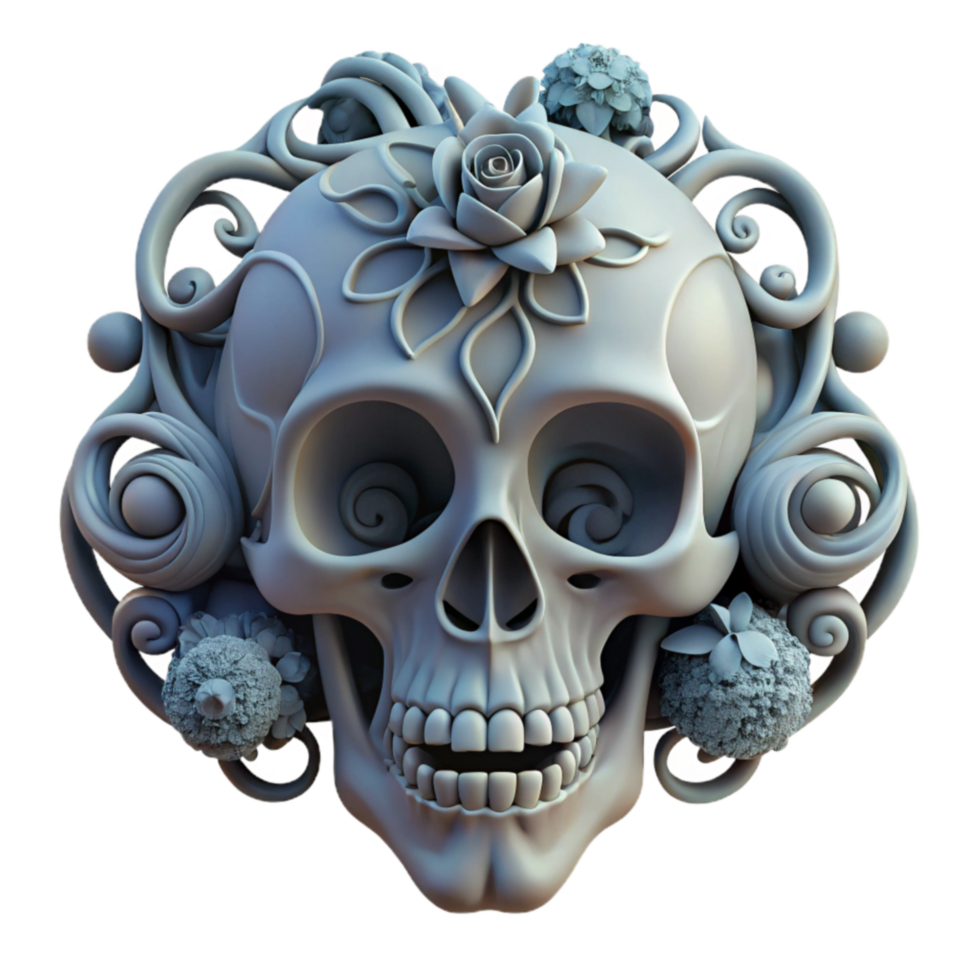 dramatic abstract Ornate Skull with Floral Design high resolution png