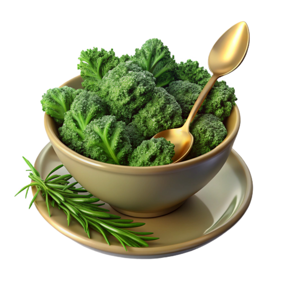 impressive minimalist Fresh Broccoli in Bowl with Rosemary Garnish high quality png