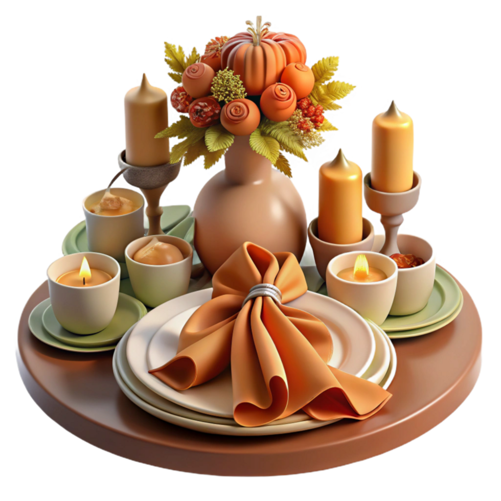 stunning vintage Autumn Table Setting with Candles and Pumpkins 4K png