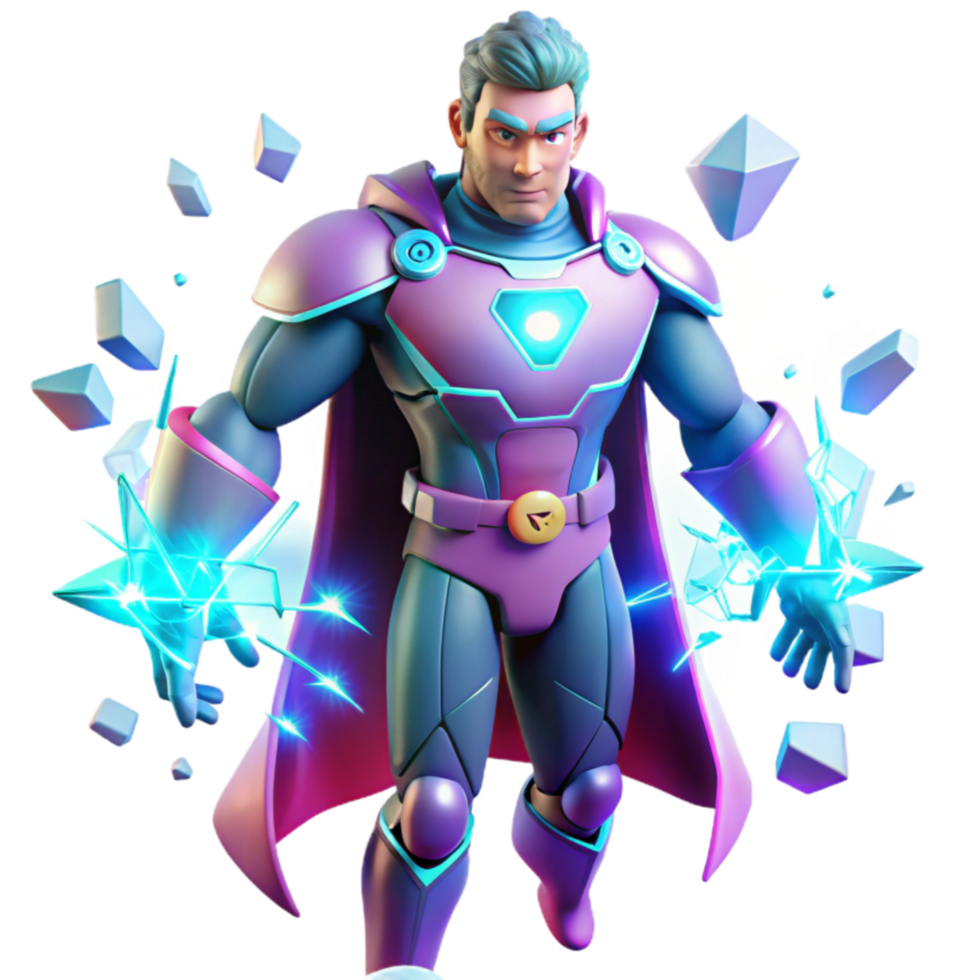 impressive traditional Superhero with Ice Powers 3D Render high quality png