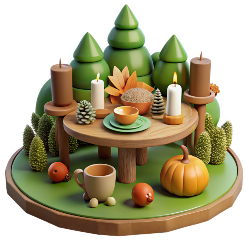 Autumn Harvest Table Setting Candles, Pumpkins Cozy Vibes png