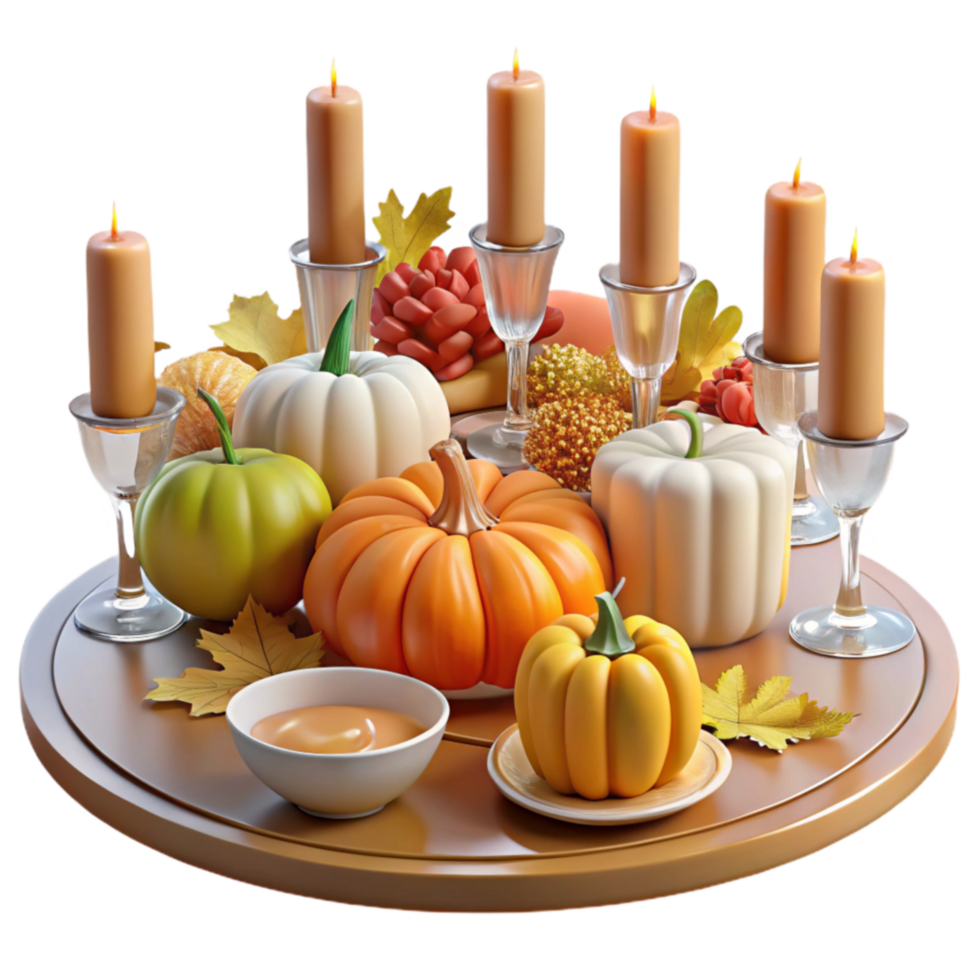 extraordinary creative Autumn Harvest Table Setting with Pumpkins and Candles detailed png
