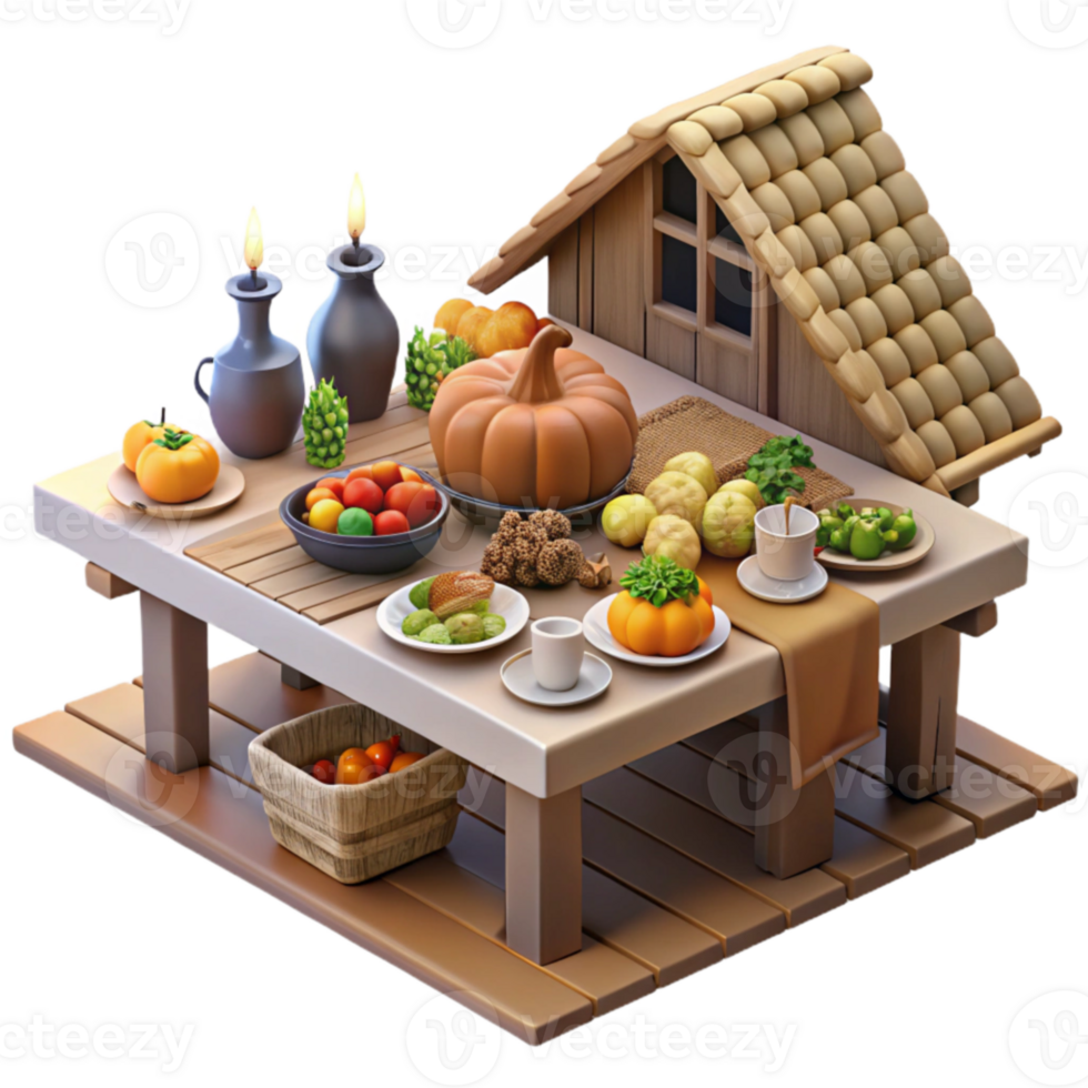 beautiful contemporary Autumn Harvest Table Rustic Fall Scene with Pumpkins and Fruits genuine png