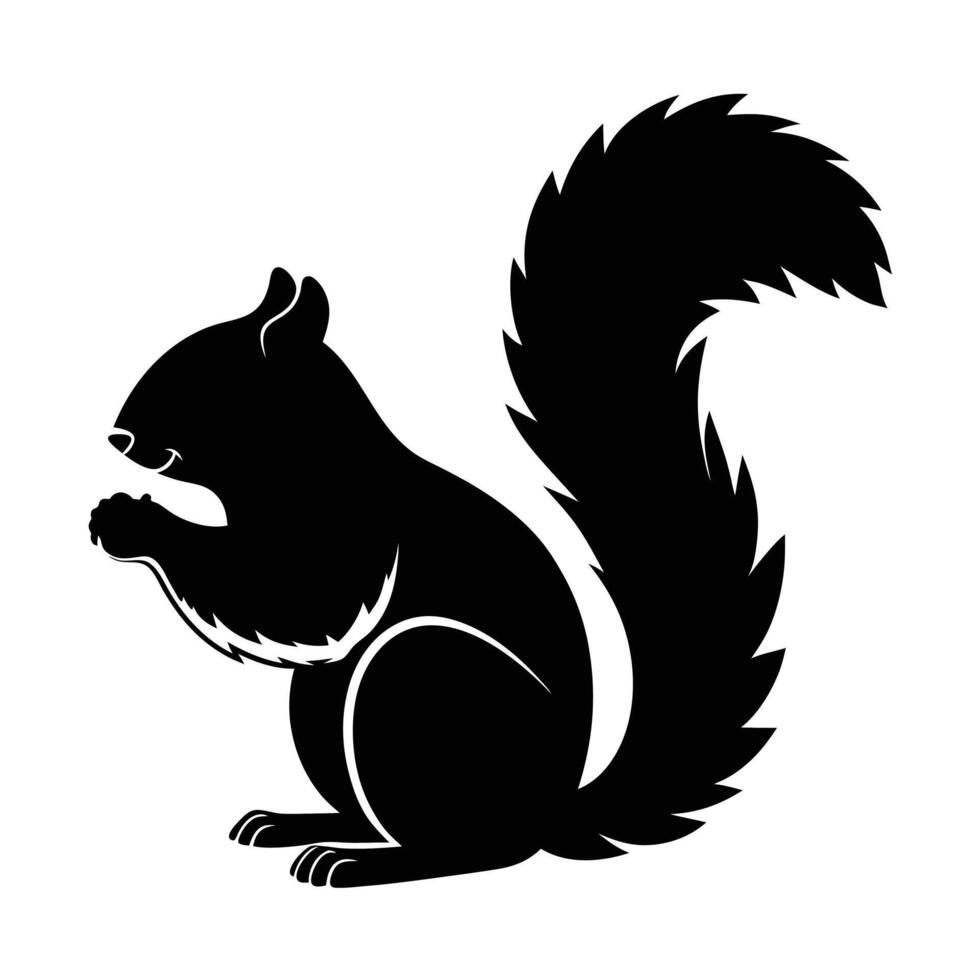 Silhouette of Squirrel Holding an Acorn vector
