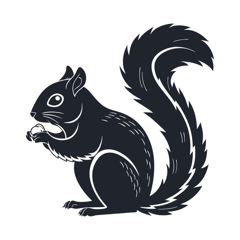 black silhouette of a squirrel is presented against a light gray background. vector