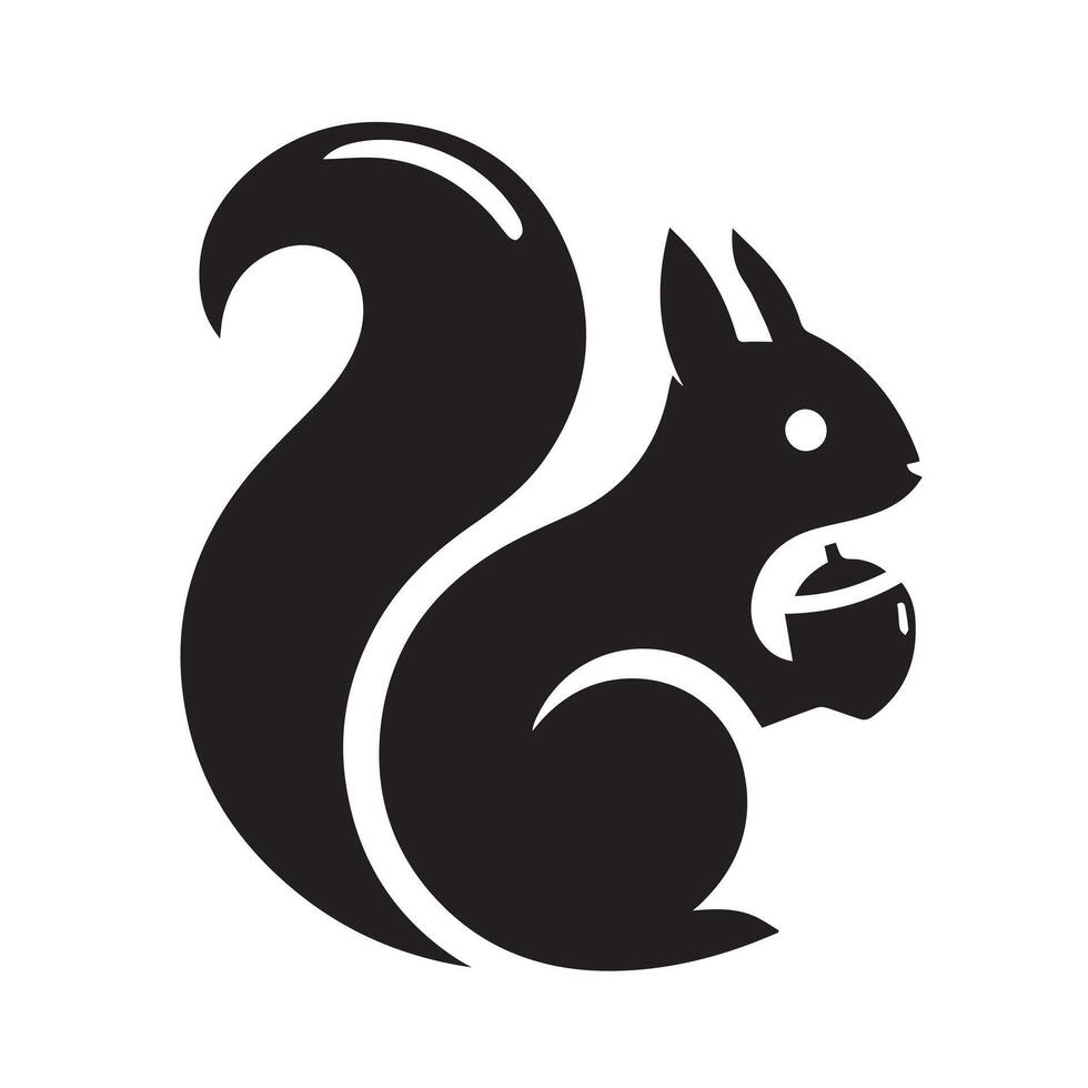 black silhouette of a squirrel is set against a light gray background. vector