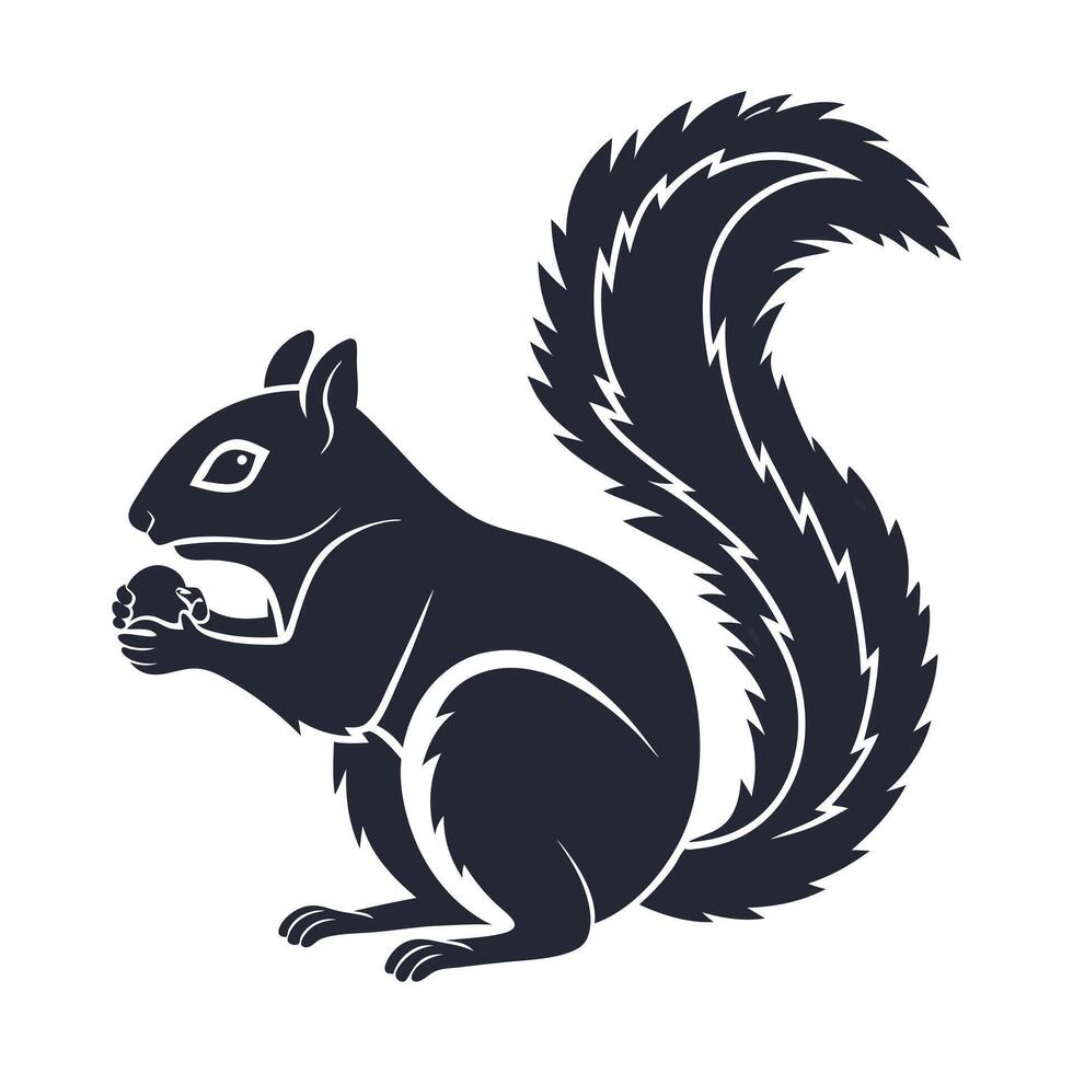 Black Silhouette of a Squirrel Holding an Acorn vector