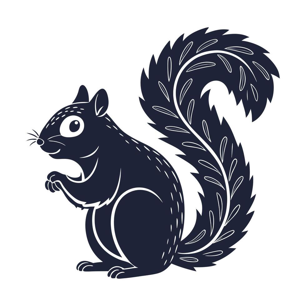 A simple, elegant, and stylized black silhouette of a squirrel against a light gray background. vector