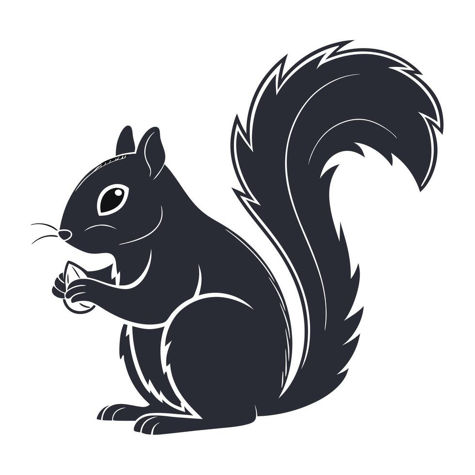 A stylized, black silhouette of squirrel is presented against a light gray background. vector
