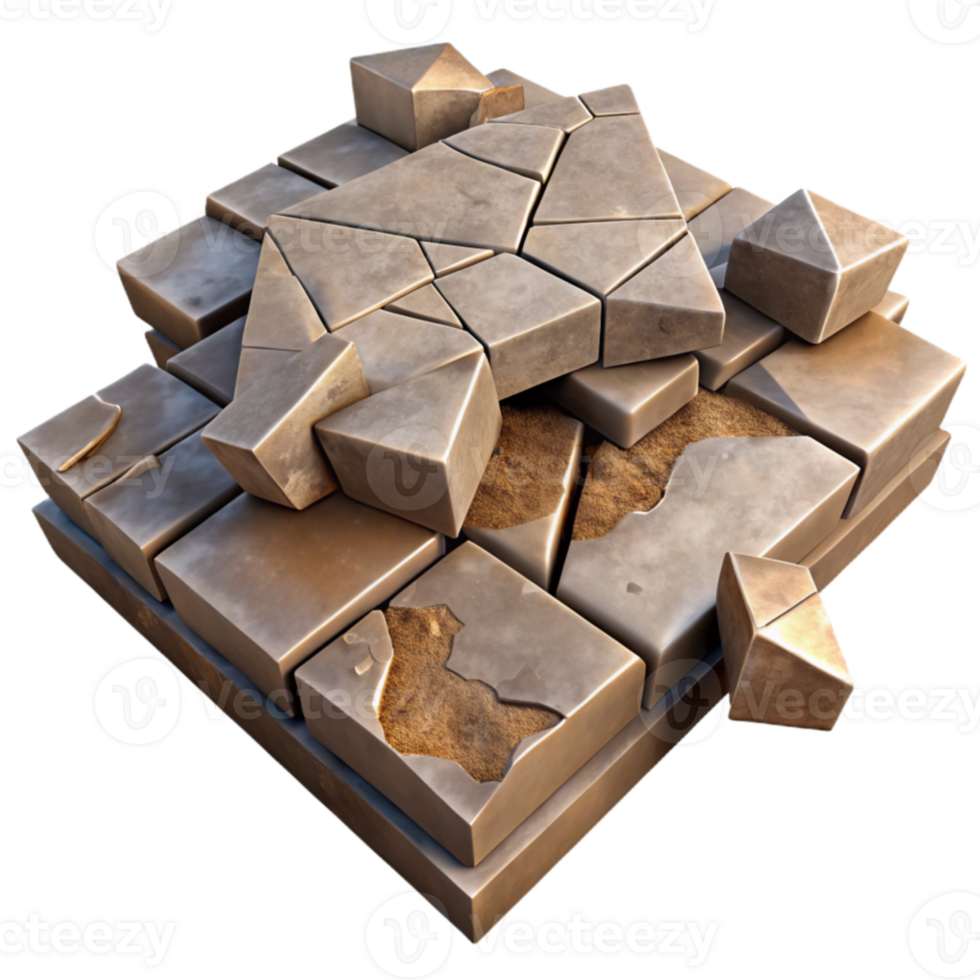 Shattered Stone Surface 3D Render of Cracked Blocks png