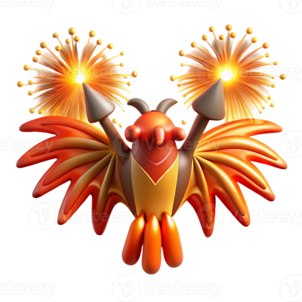 Firebird with Fireworks 3D Render of Mythical Creature png