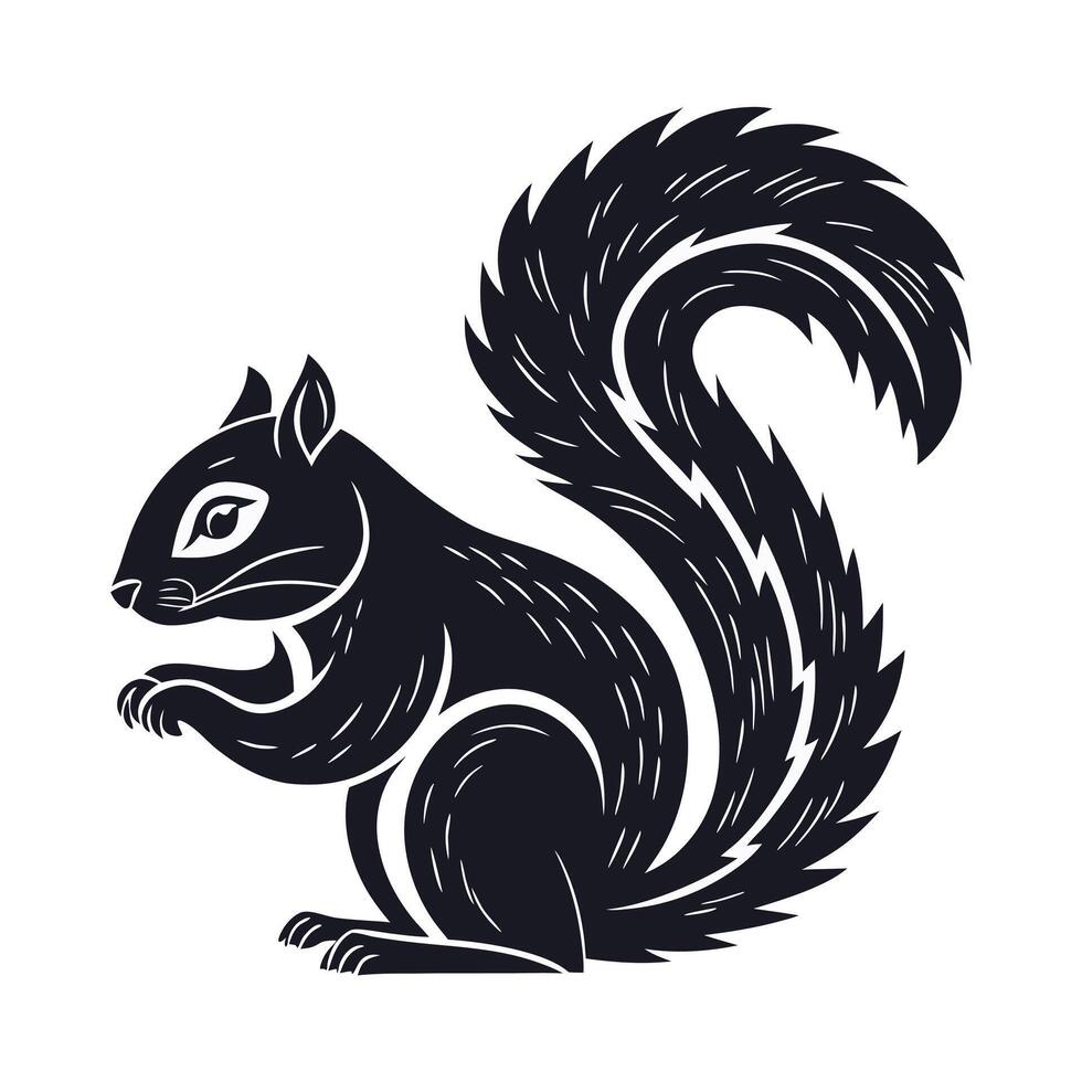 stylized silhouette of squirrel holding an acorn. vector