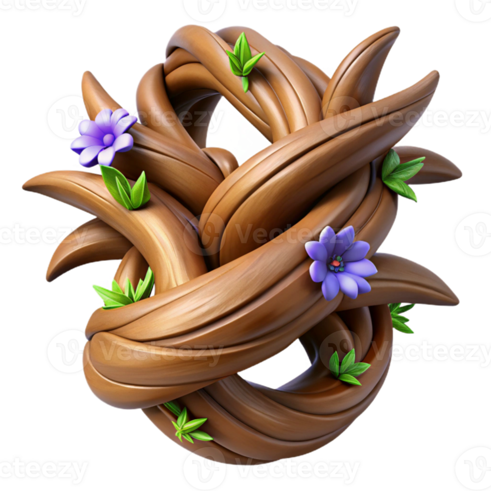 Wooden Vines Flowers 3D Abstract Art png