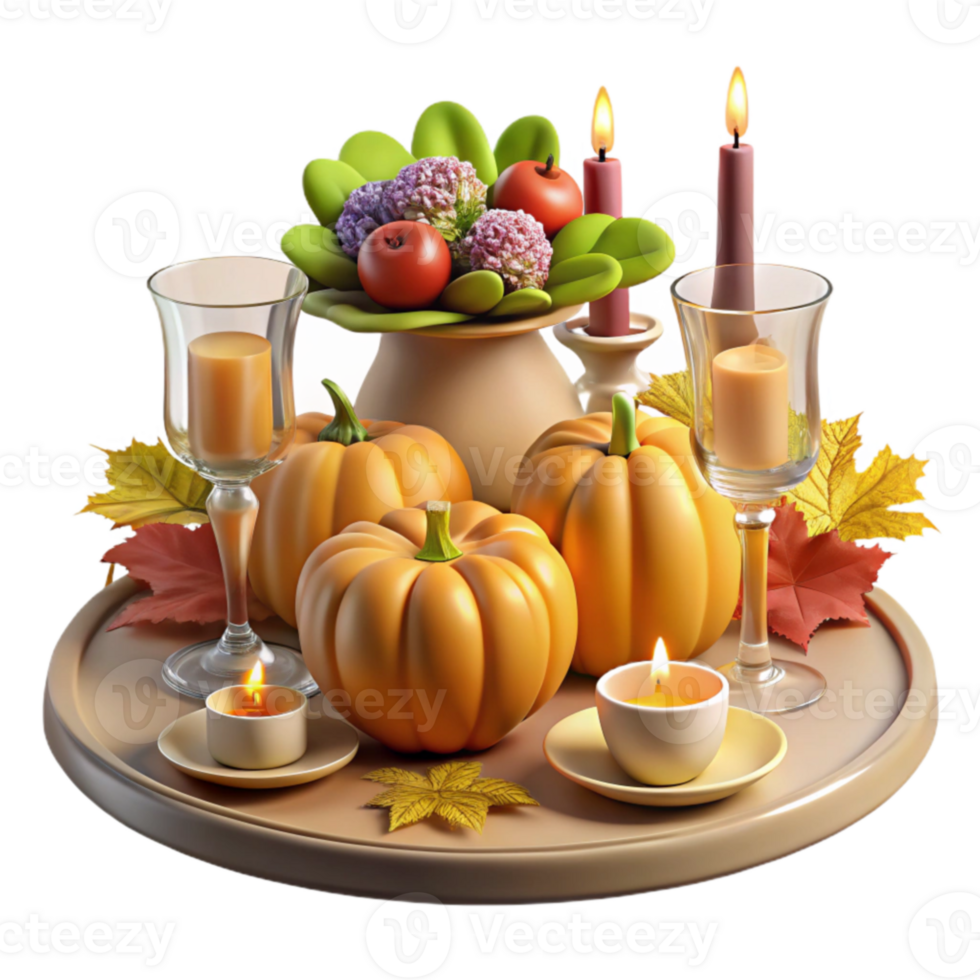 dramatic abstract Autumn Harvest Pumpkins, Candles, and Fall Leaves professional png