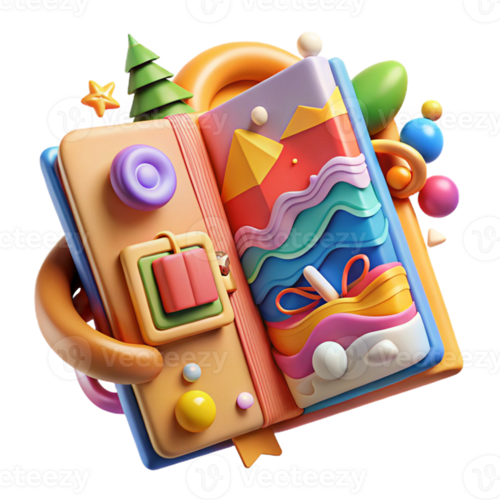 vibrant contemporary Whimsical 3D Book Colorful Adventure high resolution png