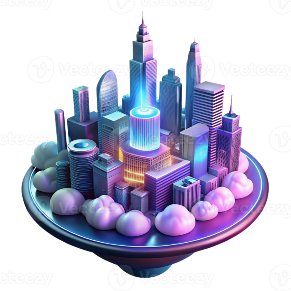impressive artistic Futuristic Cityscape Illuminated Metropolis on Clouds exclusive png