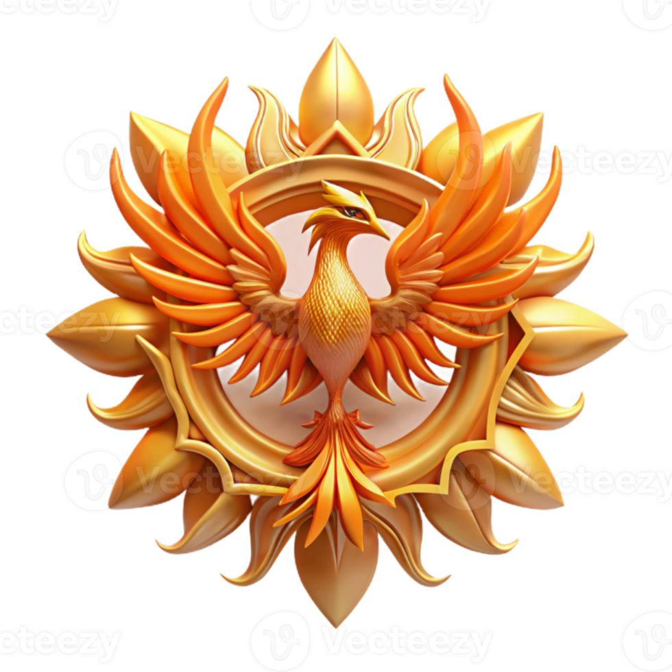 impressive artistic Golden Phoenix Sunburst Mythical Bird Emblem exclusive png