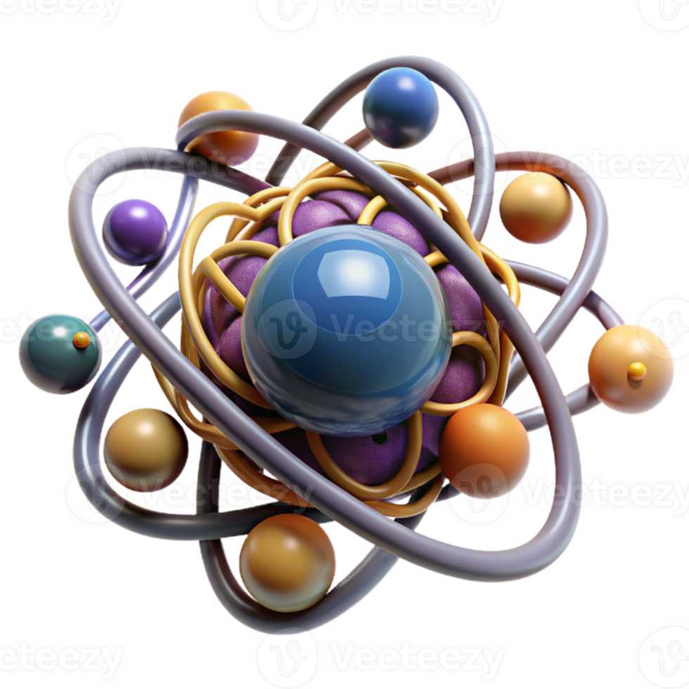 elegant traditional Abstract Atom Structure 3D Model of Atomic Orbitals professional png