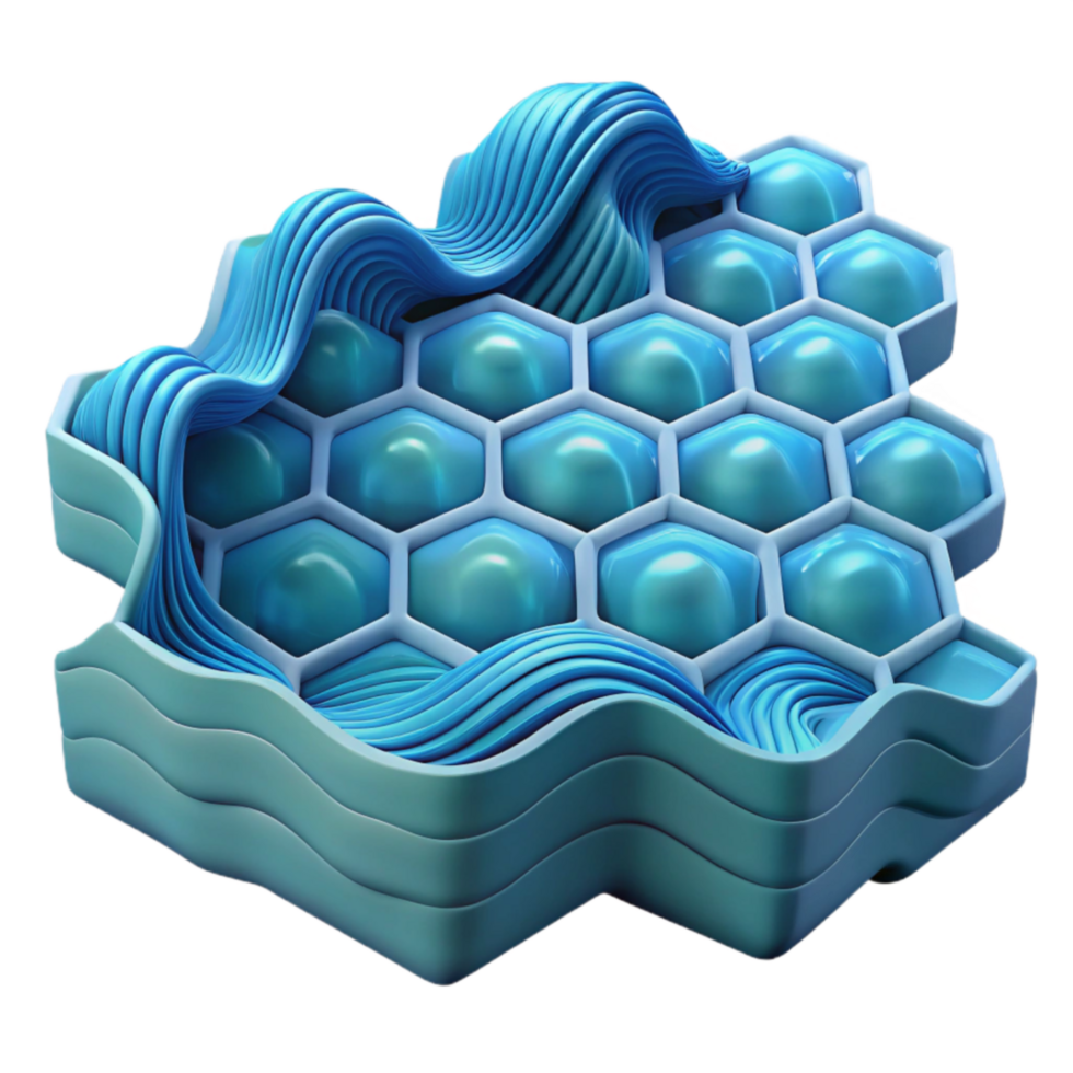 dramatic minimalist Abstract Honeycomb Structure with Flowing Waves professional png
