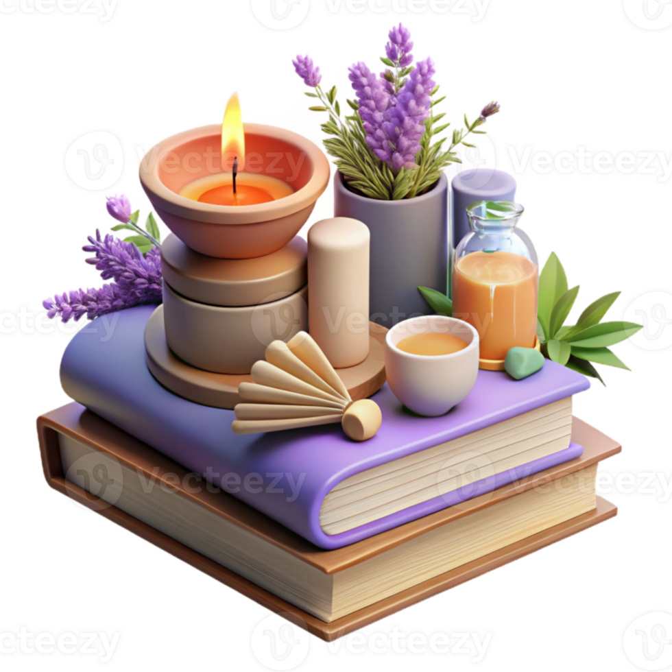 Relaxation Scented Candle, Lavender, Tea, Books png