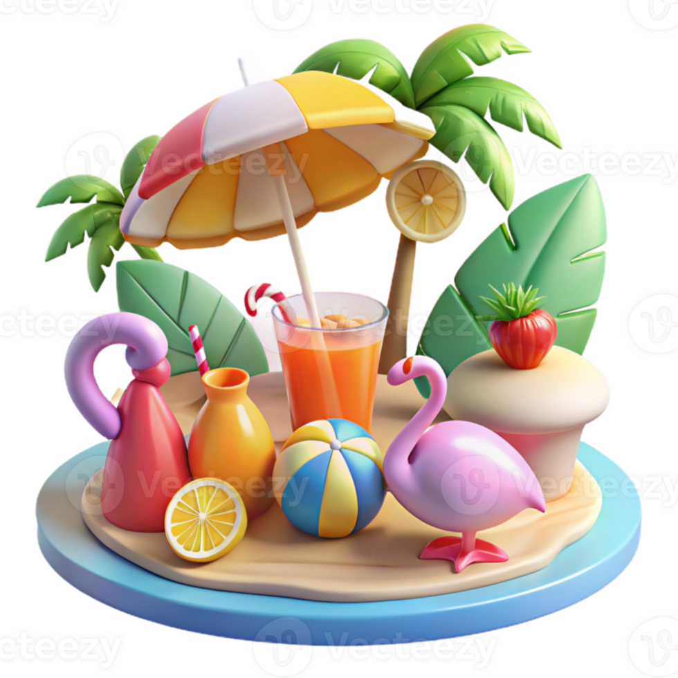 stunning artistic Summer Beach Scene Tropical Fun in the Sun 4K png