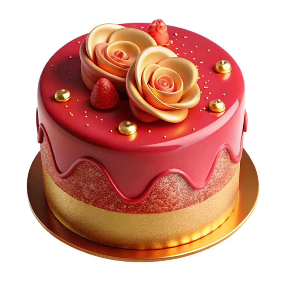wonderful classic Red Velvet Cake with Gold Rose Decor high quality png