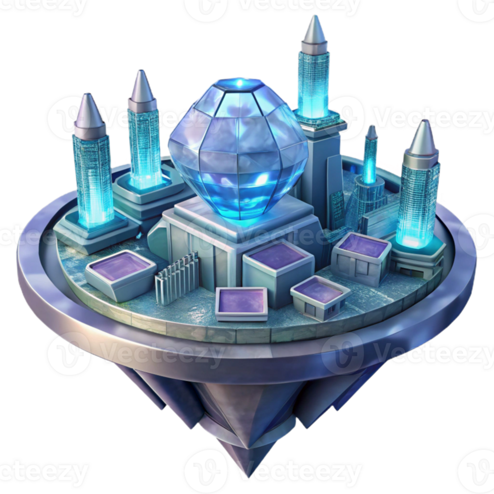 extraordinary modern Futuristic Floating City Sci-Fi Metropolis Render 4K png