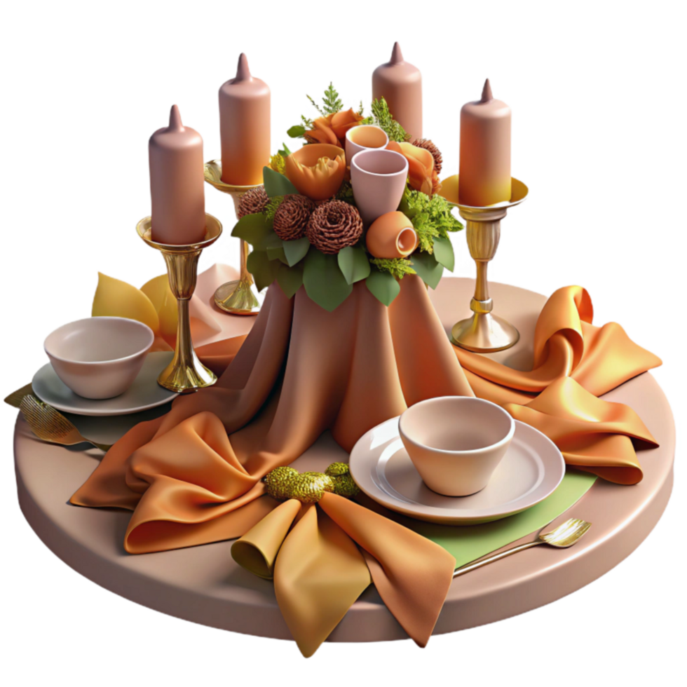 serene vintage Autumn Table Setting with Candles and Flowers authentic png