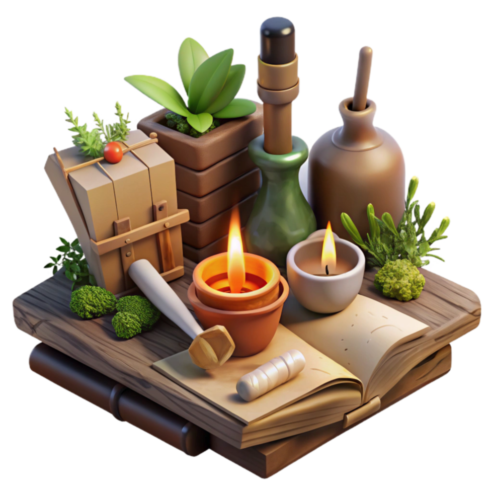 Herbalism Workshop Candles, Herbs, Ancient Book png