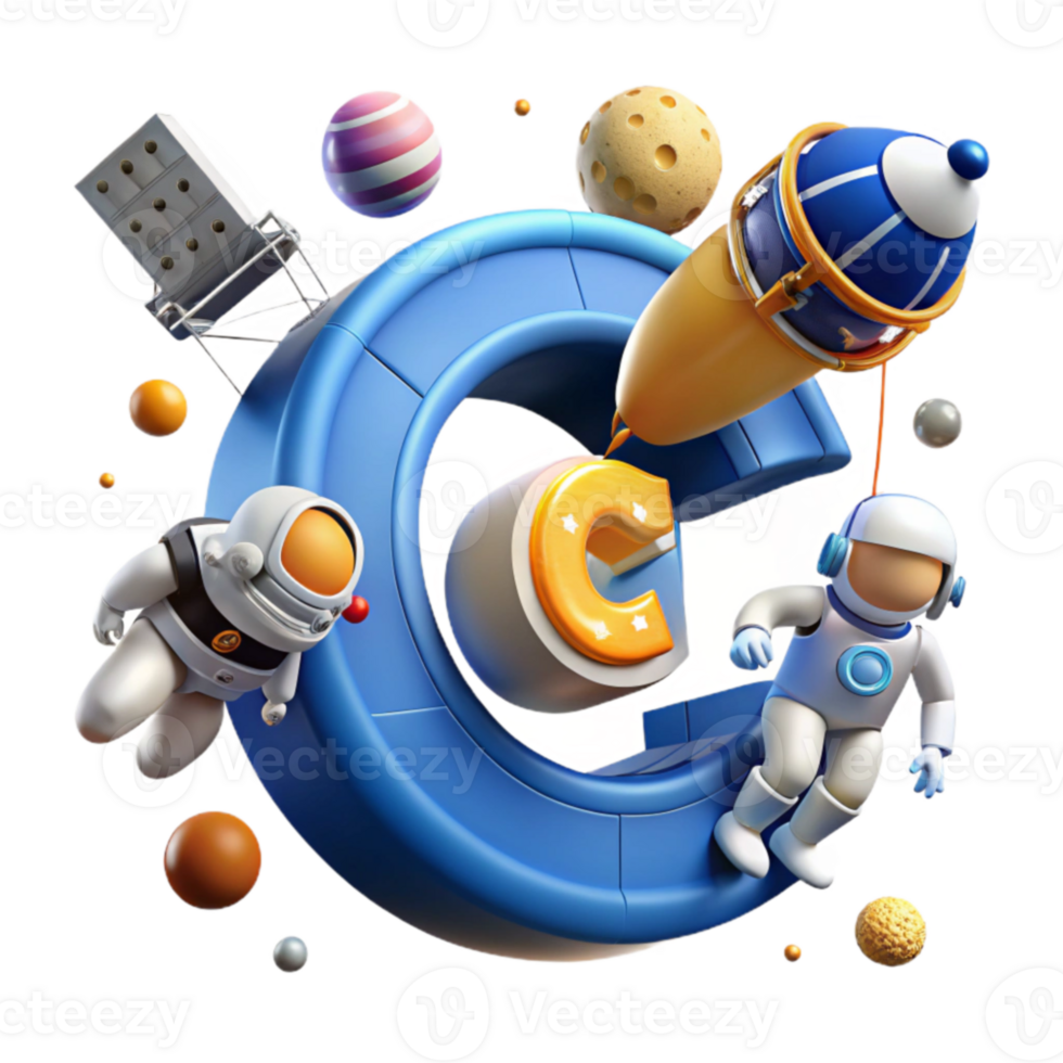 Cosmic Letter C Astronauts, Rockets, and Planets png