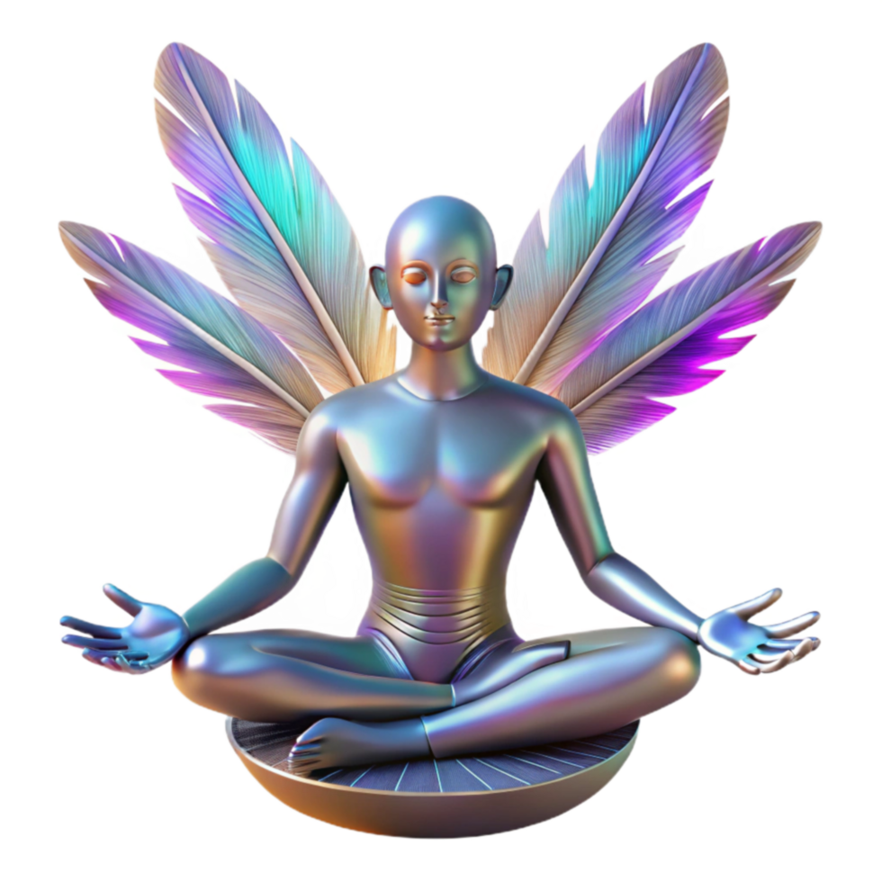 vibrant creative Serene Angel Iridescent Sculpture in Lotus Pose high quality png