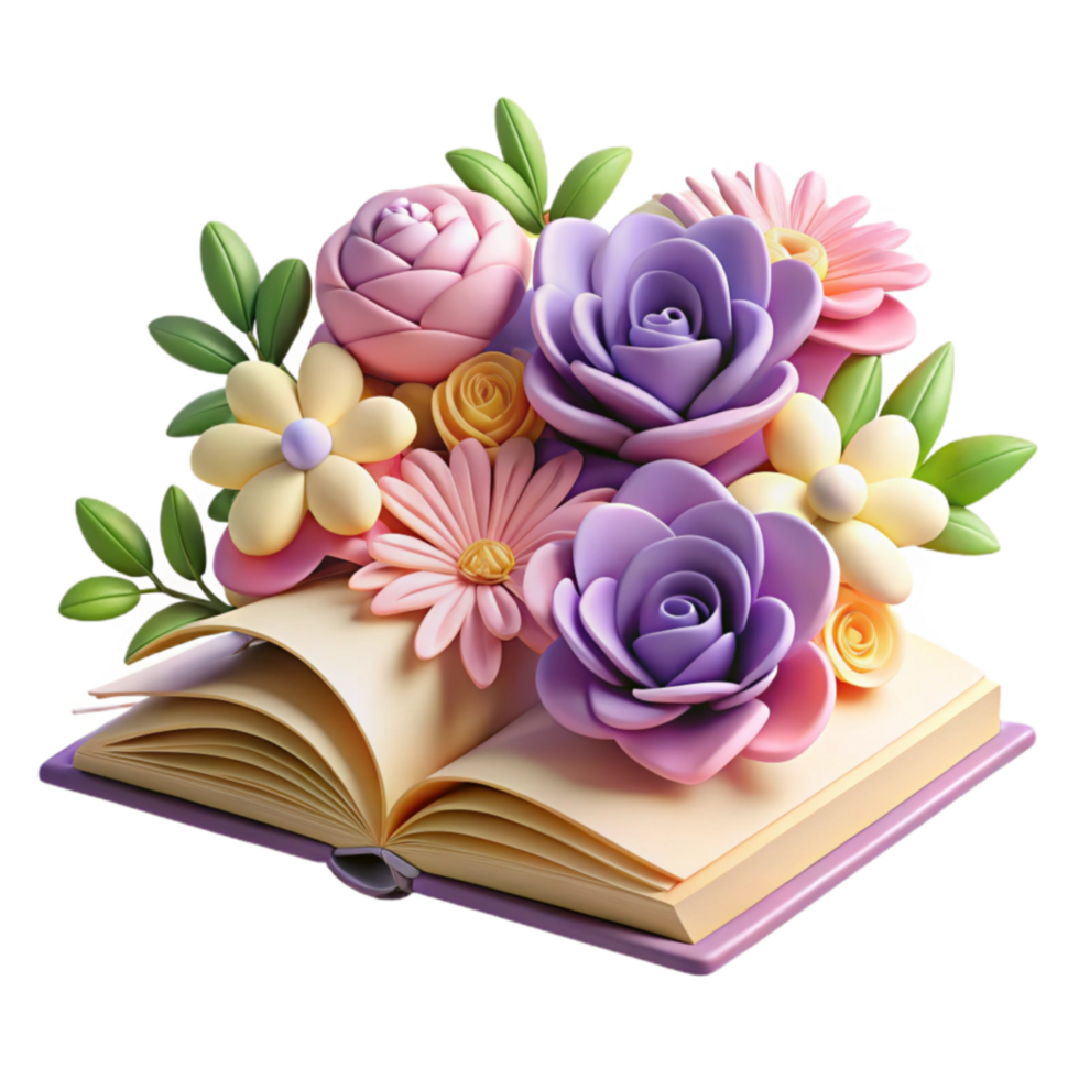 Floral Book A 3D Render of Flowers on an Open Book png
