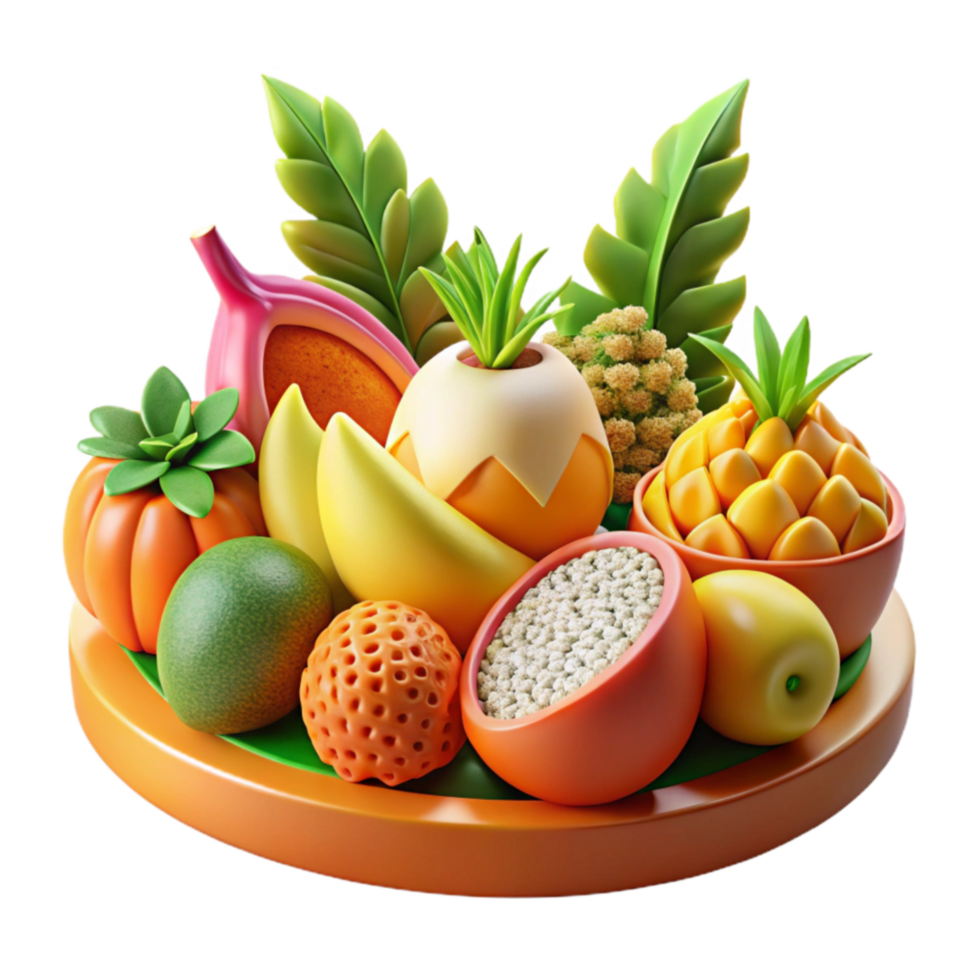 impressive minimalist Vibrant Tropical Fruit Still Life A Colorful 3D Render authentic png