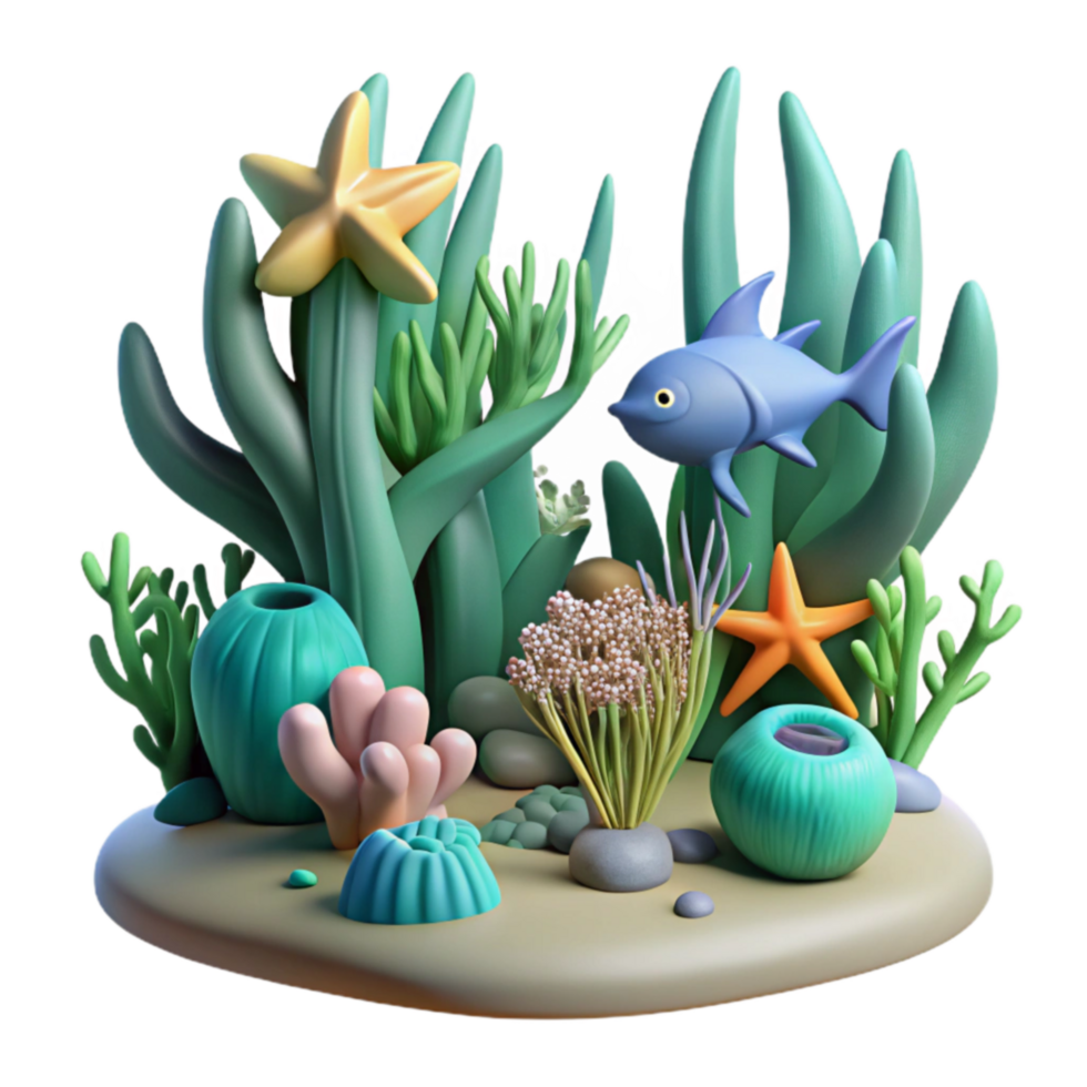 Vibrant Underwater Scene 3D Render of Coral Reef png
