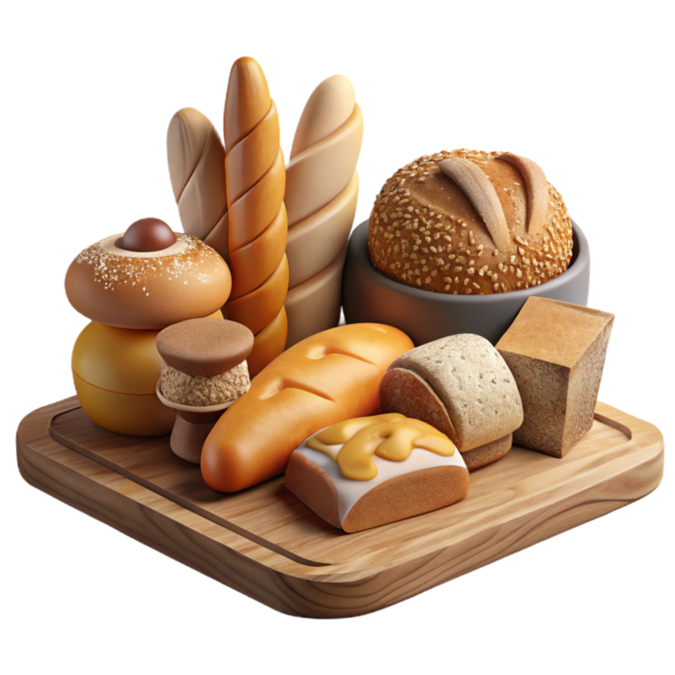 extraordinary rustic Assorted Baked Goods on Wooden Board authentic png