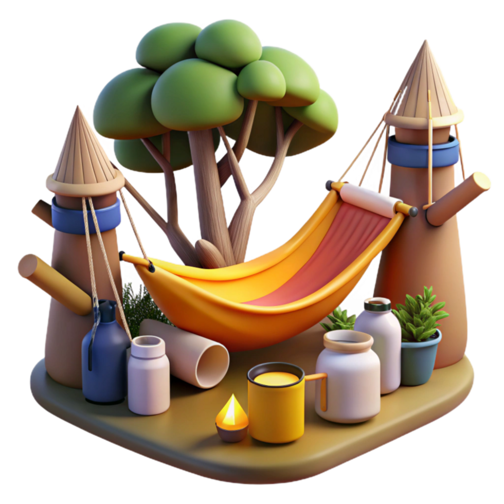 beautiful artistic Serene Hammock Scene Relaxation Under a Tree professional png