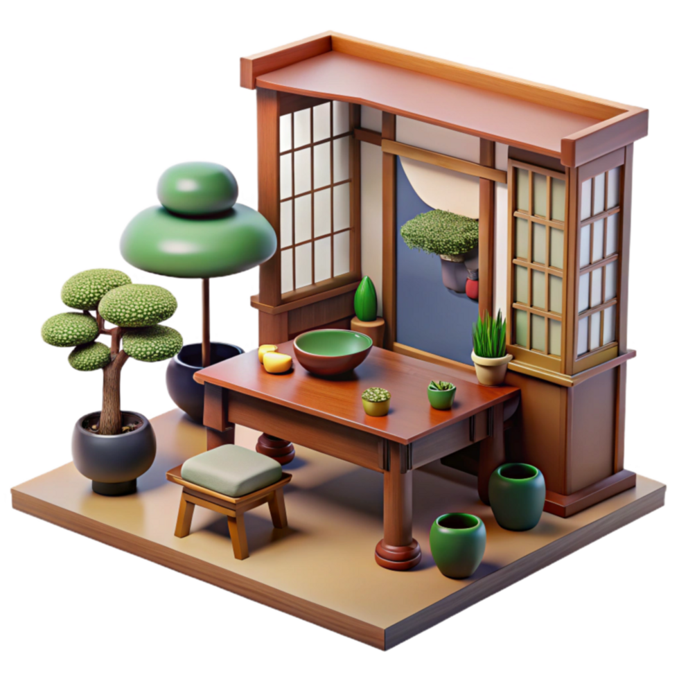dramatic minimalist Zen Garden Room 3D Render of Tranquil Space professional png