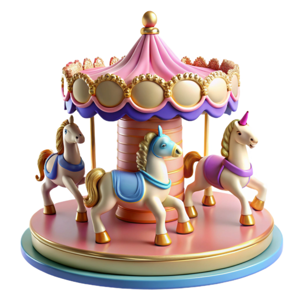 dramatic rustic Whimsical Carousel with Horses and Unicorn genuine png