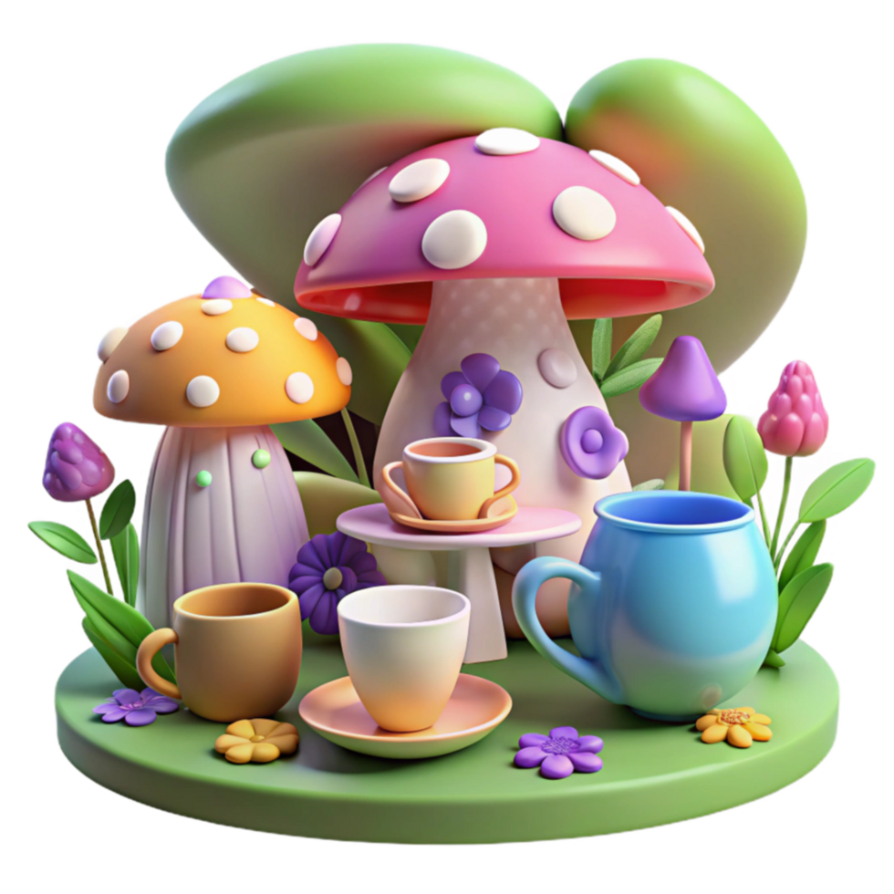 Whimsical Tea Party Under Mushrooms png