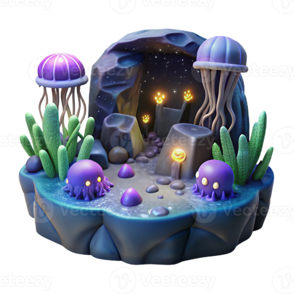 extraordinary classic Enchanted Cave Glow-in-the-Dark Jellyfish Ocean Flora high resolution png